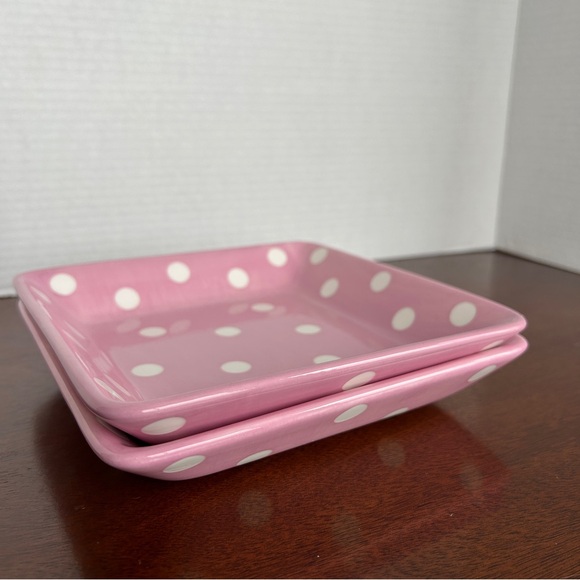 Pampered Chef Whip Cancer Pink Polka Dot Plates Set of 2 - Picture 7 of 8